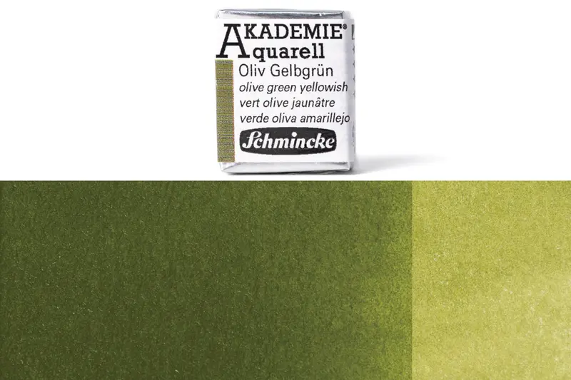 Akademie Olive Green (Yellowish) Watercolor Half Pan – Professional Grade #554 1