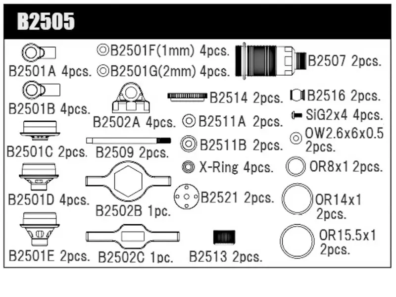 B2505 Full Front Shock Kit – Tunable Setup For Msb1 Chassis 1