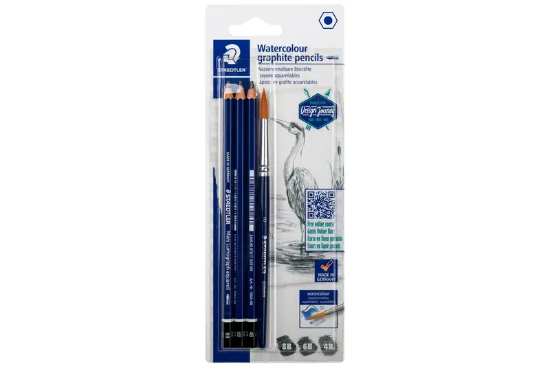Mars Lumograph Aquarell Set – 3 Water-Soluble Pencils + Detail Brush 1