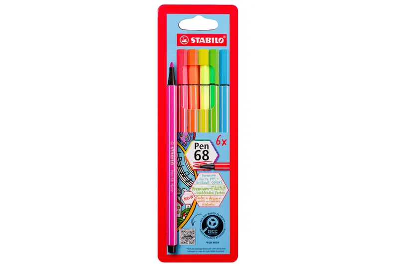 Pen 68 Neon Fine-Tip Marker Set – 6 Bold Fluorescent Colors 1