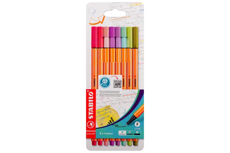 Point 88 Soft-Tone Fineliner Set – 8 Muted Pastel Ink Colors 1