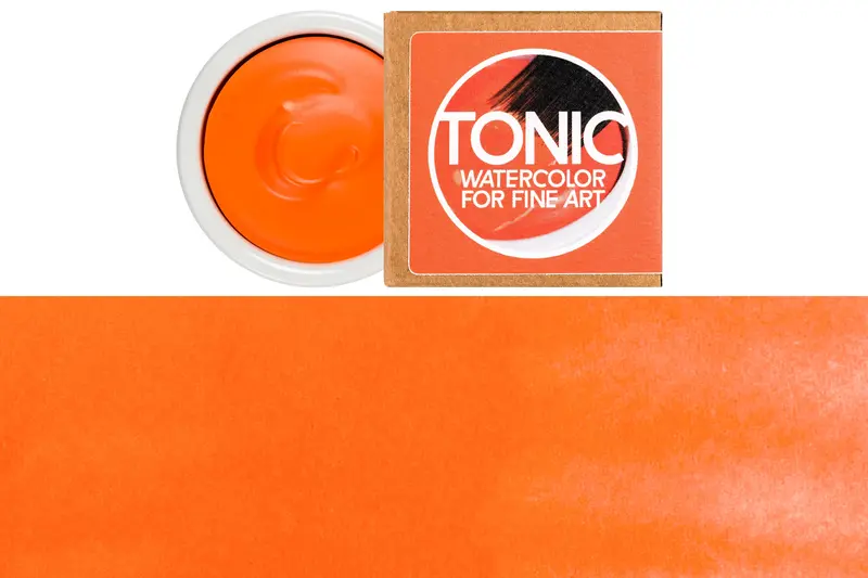 Pyrrole Orange Watercolor Pan In Porcelain Palette – Tonic Art Supplies 1