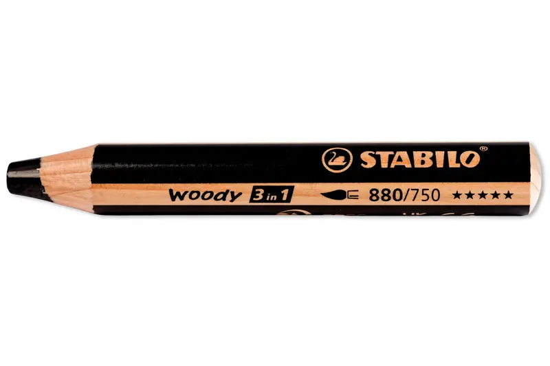 Stabilo Woody 3-In-1 Pencil – Jet Black (#750) Bold Line Art Pencil 1