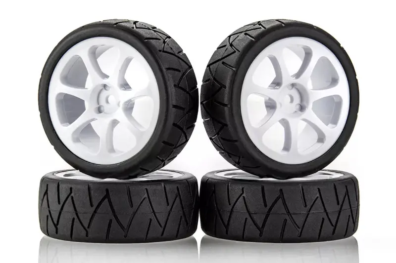 Team Powers 1/10 Touring Car 34S Radial Tires With White Rims (4-Pack) 1