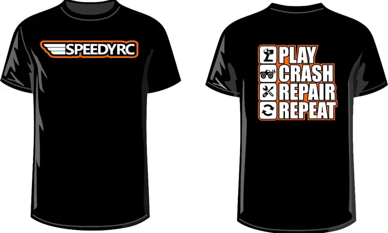 Team Speedy Rc Themed T-Shirt – 'Play. Crash. Repair. Repeat.' (Black, Xl) 1