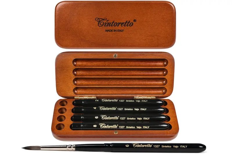 Tintoretto Synthetic Squirrel Round Brushes — Portable Watercolor Set 1