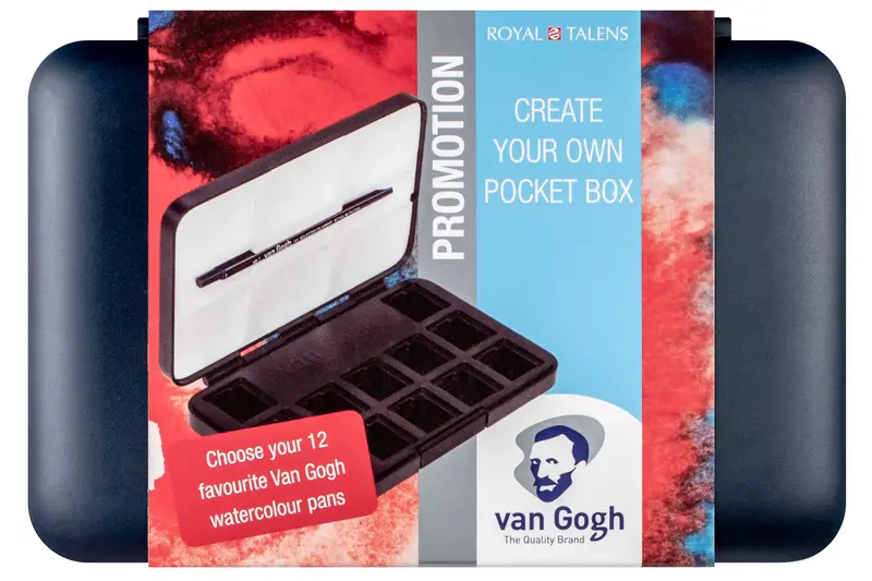 Van Gogh 12-Slot Travel Watercolor Box With Midnight Blue Brush 1