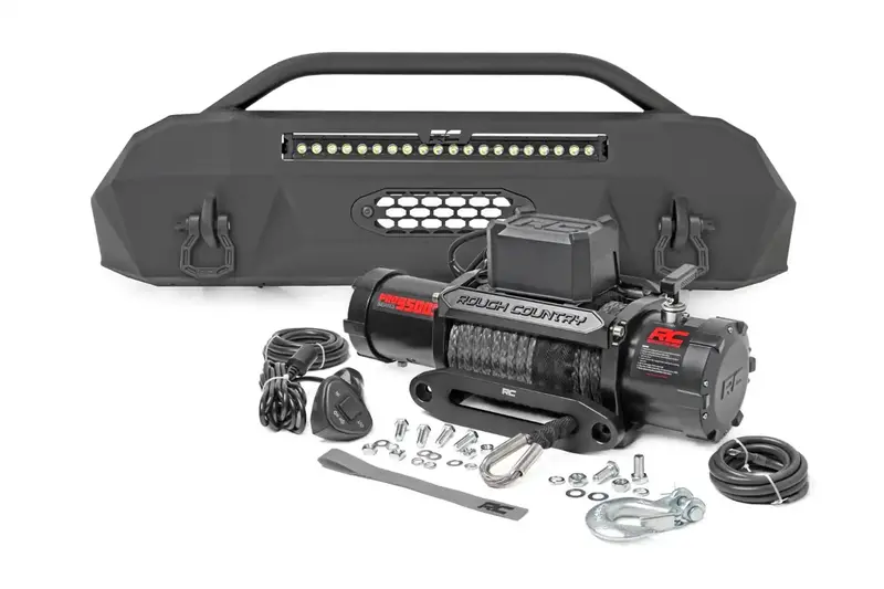 Rough Country Front Winch Bumper – Heavy-Duty Steel Bumper With Integrated Winch Plate 1